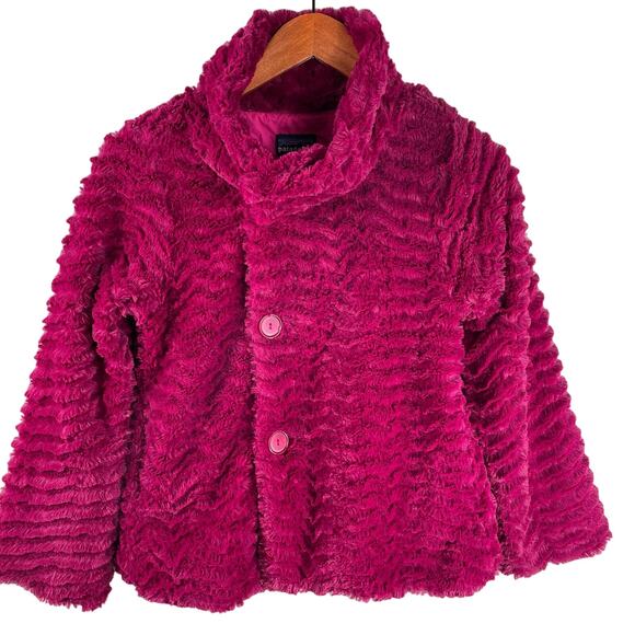 Patagonia Girls Pelage Hi Pile Faux Fur Jacket Coat Berry Size Large / 12 - Picture 1 of 8